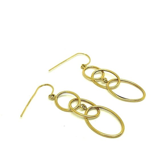 Hoops Earrings 14k Yellow Gold Circles Women's Dangle 1.5'' Estate Jewelry - Picture 1 of 10
